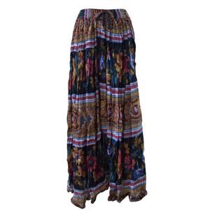 Vintage Boho Tiered Maxi Skirt Mixed Print Cottagecore Festival Hippie Medium